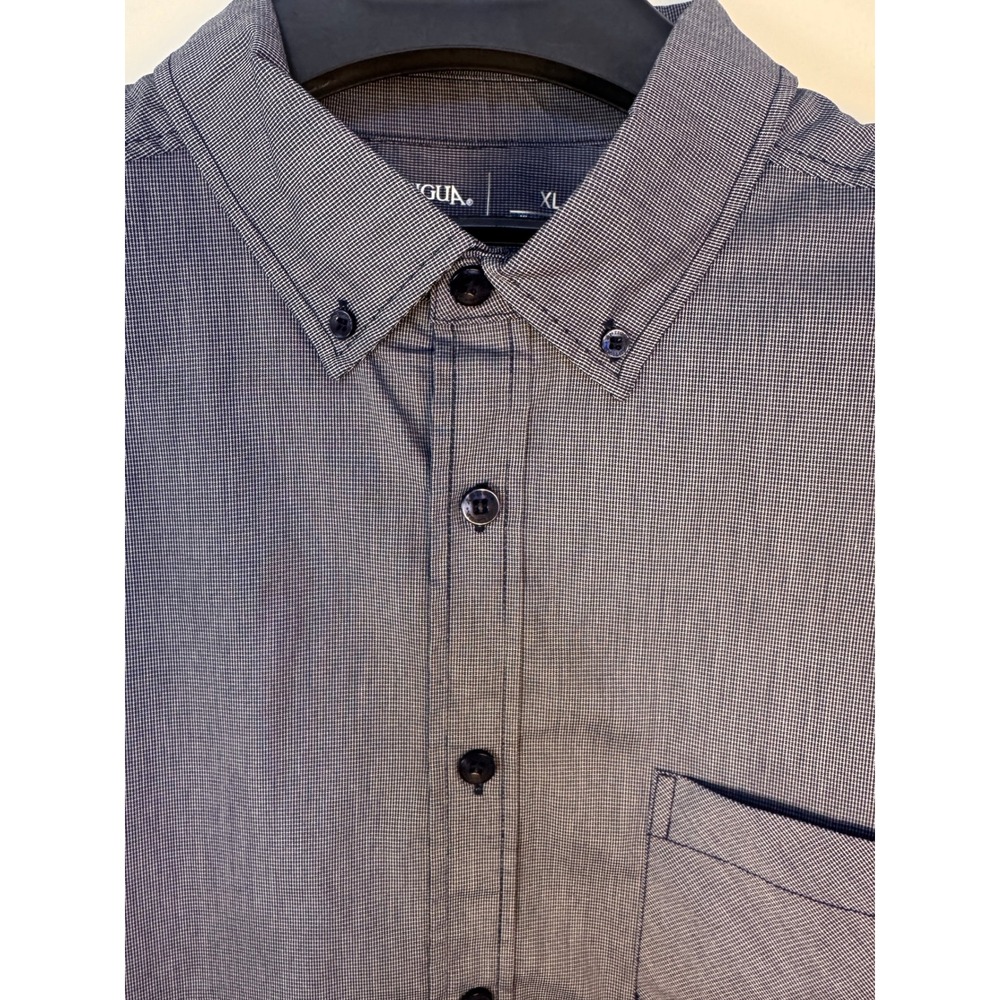 Antigua Mens XL Dark Gray Micro Check Long Sleeve Button Down Shirt Pocket NWOT